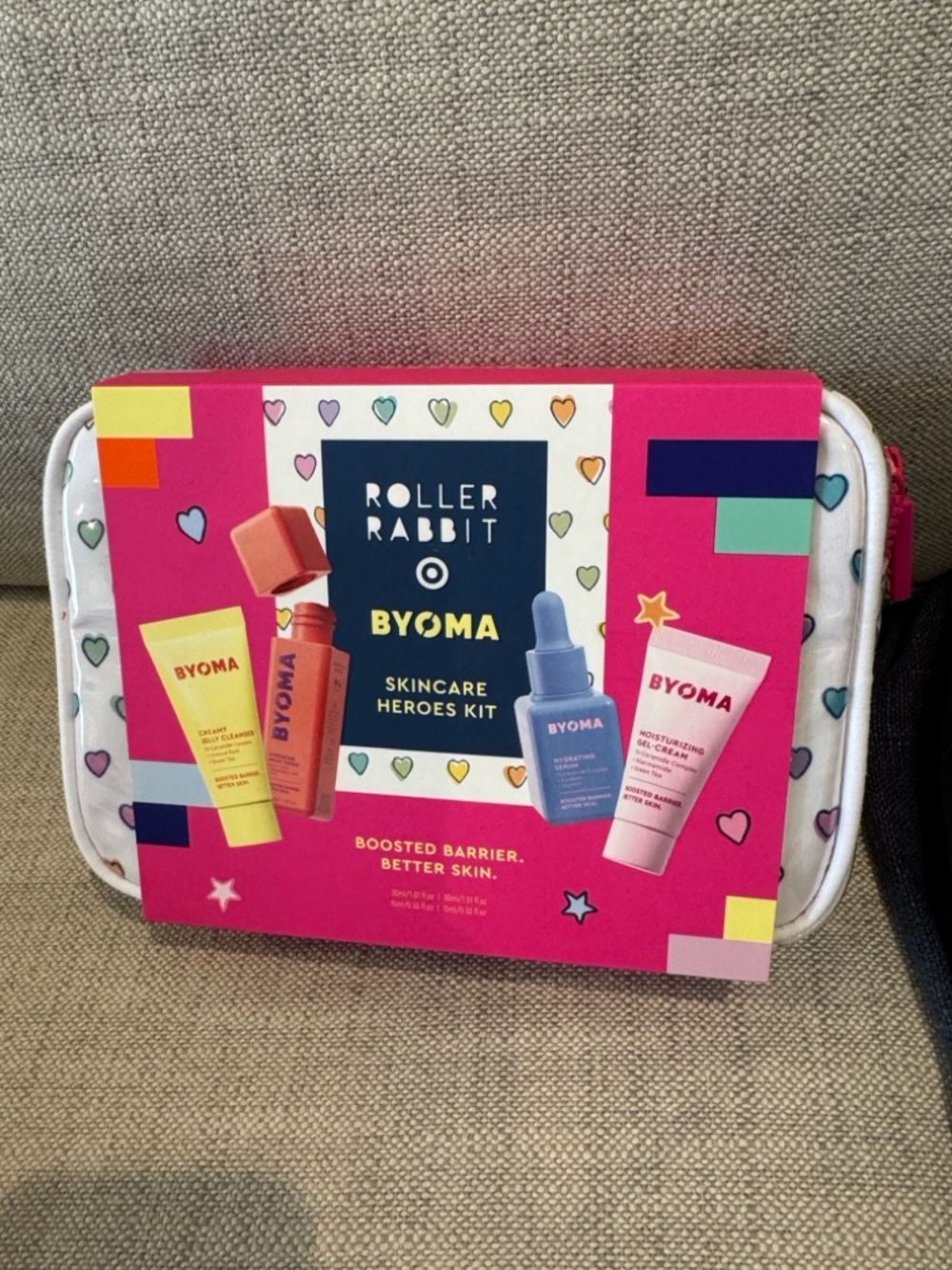 Roller Rabbit Pink Multicolor Byoma Skincare Heroes Cosmetic Bag